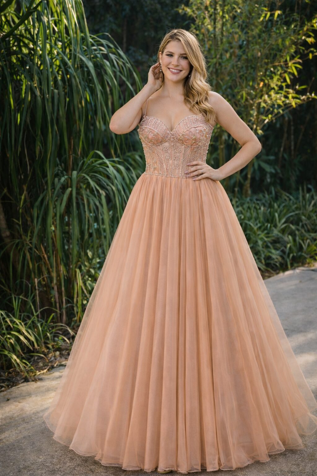 Vestido nude com bordado