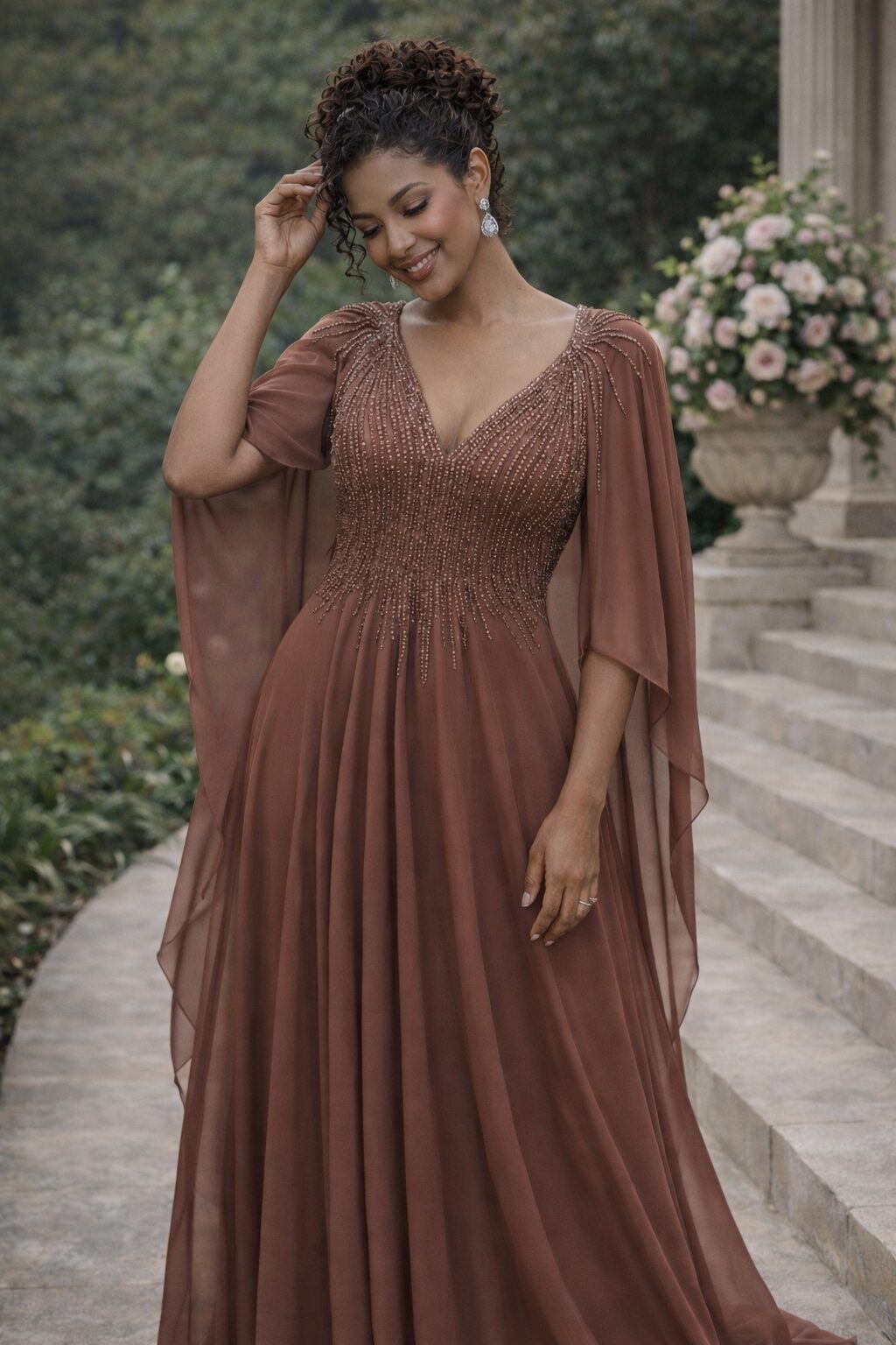 Vestido rosé com capa