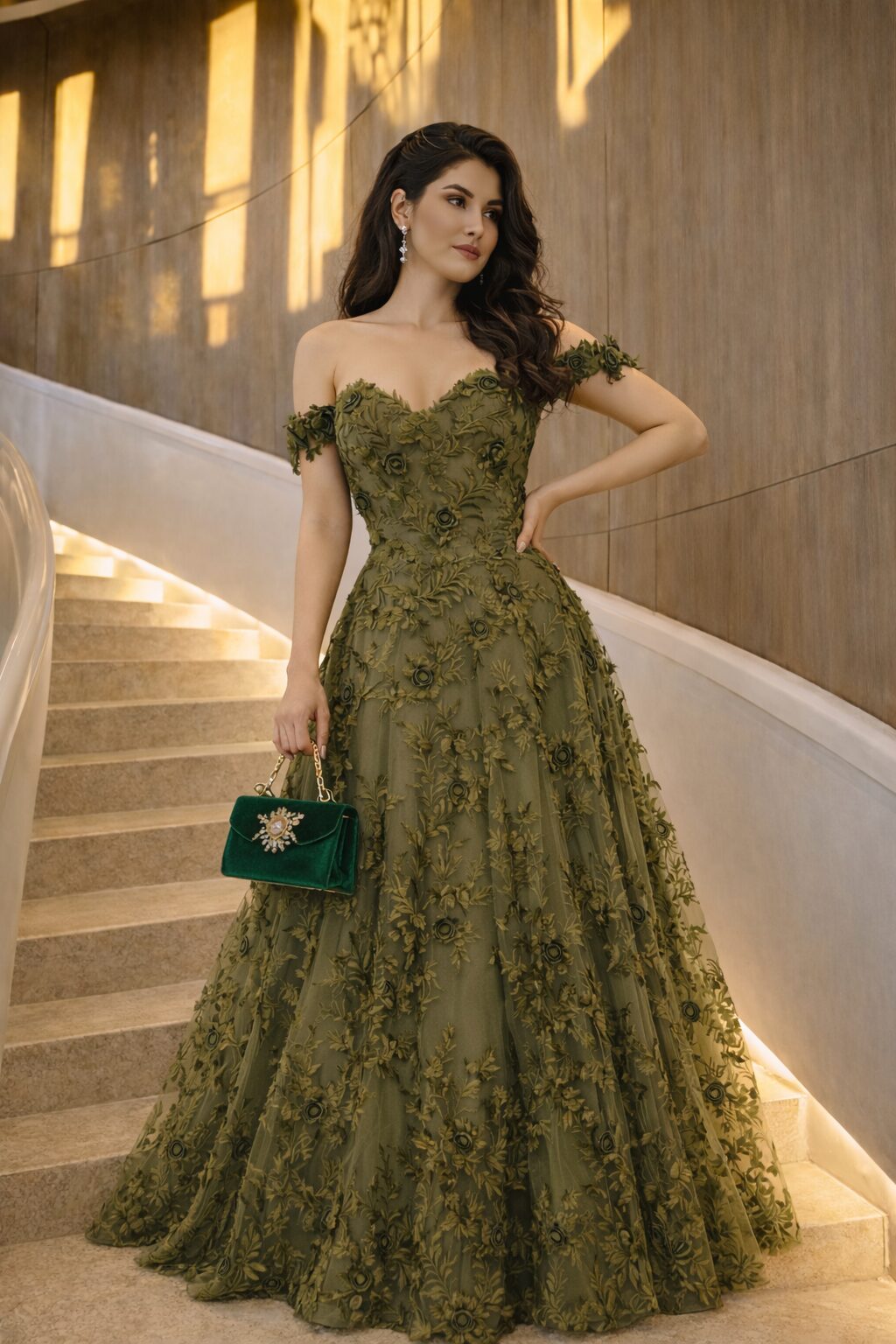 Vestido verde bordado